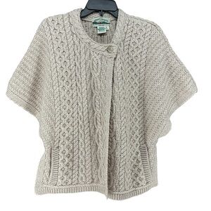 Aran Crafts Merino Wool Cream Cable Knit Sweater Poncho